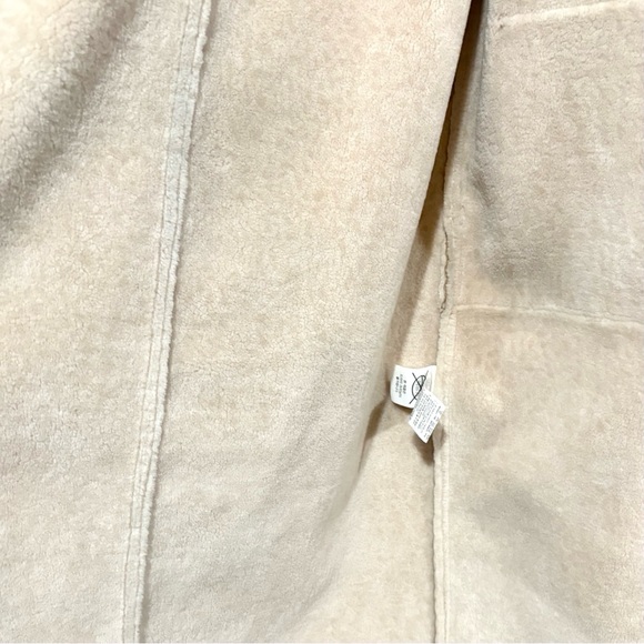 Tahari Sz 10/12 Faux Suede Long Trench Coat, Cream Fur Trim women’s large - Picture 16 of 16